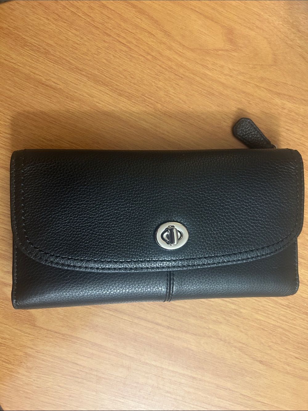 Coach Black Pebbled Leather Turnlock Wallet